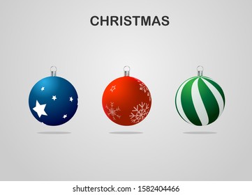 New Year Bckground with Set Colorful Christmas Balls. Vector Christmas balls