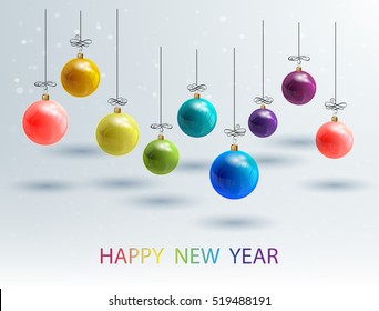 New Year Bckground with Set Colorful Christmas Balls. Vector Christmas balls 2017.
