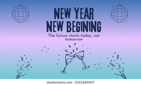 New year, New begining. New year quote and illustration