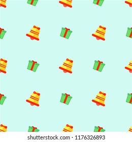 New Year bells and gifts pattern. Flat vector illusration.