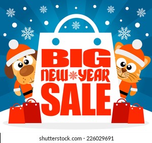 New Year Big sale background with funny animal vector