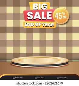 new year big sale banner social media template post with blank space 3d podium for product with abstract brown gradient background design