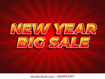 New year big sale. Text effect design in yellow red color with 3D look. Red background