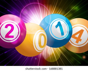 New year bingo lottery balls on a star burst background