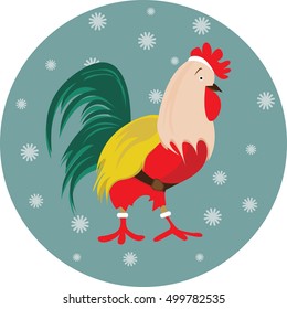 New Year bird symbol design. Rooster portrait cartoon illustration.