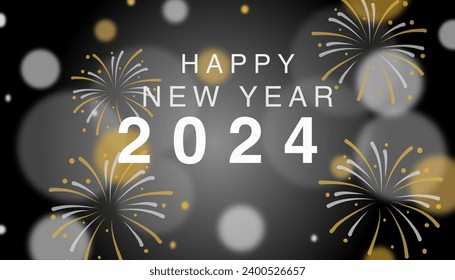 Fondo negro de año nuevo 2024 con fuegos artificiales de oro