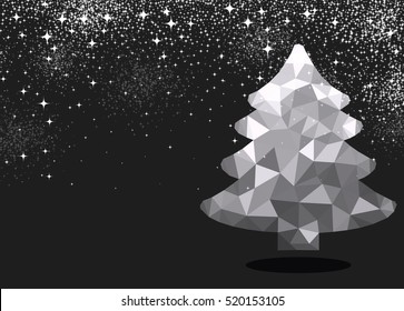 Neujahr schwarzer Hintergrund mit grauem Weihnachtsbaum. Vektorgrafik.