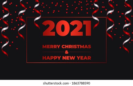 New year black background with red confetti. Christmas red confetti on dark background.