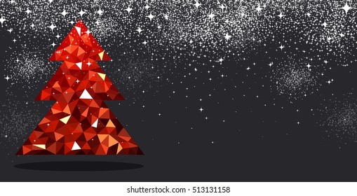 Fondo negro de Año Nuevo con árbol de Navidad rojo. Ilustración vectorial.