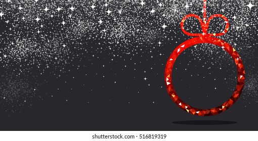 Neujahr schwarzer Hintergrund mit rotem Weihnachtsball. Vektorgrafik.