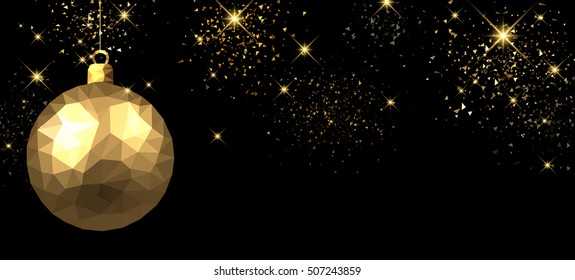 New Year black banner with golden Christmas ball. Vector illustration.