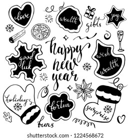 new year black and white vector set