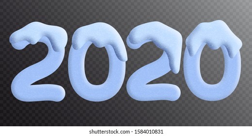 New Year, blue numbers 2020 on a transparent background. 3D imitation, snow covers the numbers on top.