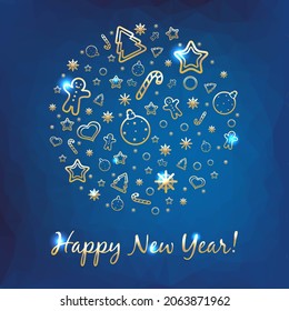 New Year Blue Poligonal Backdground, Vector Illustration