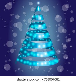 New Year blue square background with christmas tree.  EPS 10