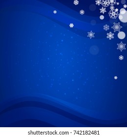 New Year border with white snowflakes on winter background. Merry Christmas and Happy New Year border for season sales, banners, invitations, retail offers. Falling snow. Frosty winter window.