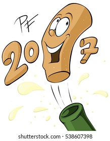 New Year  bottle of champagne - vector illustration