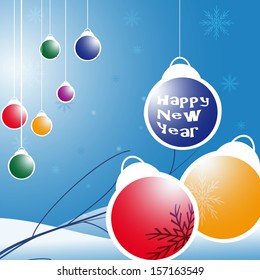 New year a branch balls of a snowflake