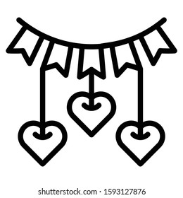 New Year Bunting Flags Heart Shapes Vector Icon Design, Paper Garland Design