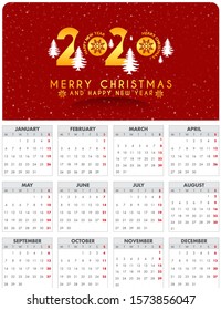 New Year Calander 2020 Happy Christmas 