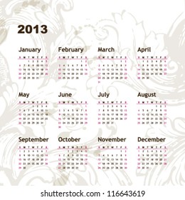 New year calendar 2013