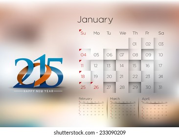 New Year Calendar 2015 Background. 