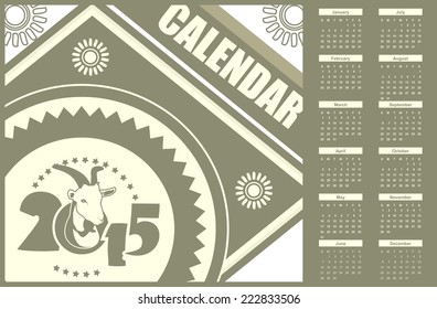 New Year Calendar 2015 in vintage style and retro colors with a symbol, the goat 