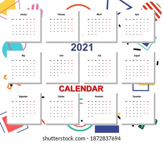 new year calendar 2021 abstract memphis background. table calendar