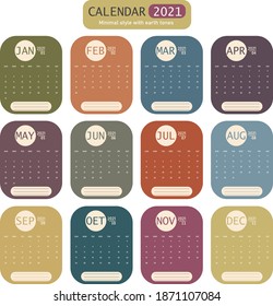 New year calendar 2021 twelve months earth tone Tone in minimalist style