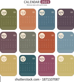 New year calendar 2021 twelve months earth tone Tone in minimalist style