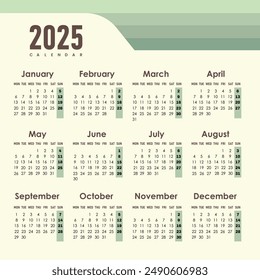 new year calendar 2025 vector illustration
