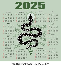Neujahrskalender 2025, Vektor