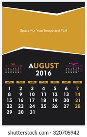 new year calendar August 2016 design vector