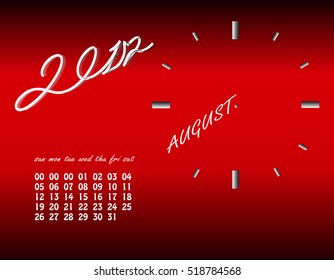 New year Calendar August clock on red Background Design Vector