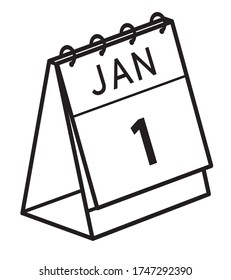 Calendario del año nuevo / vector de dibujos animados e ilustración, estilo negro y blanco, aislado en fondo blanco