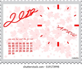 New year Calendar clock on Canada flag stamp Background Design Vector