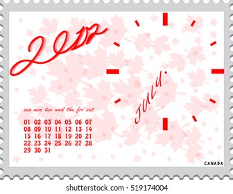New year Calendar clock on Canada flag stamp Background Design Vector