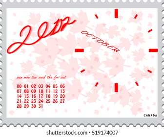 New year Calendar clock on Canada flag stamp Background Design Vector