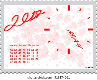 New year Calendar clock on Canada flag stamp Background Design Vector