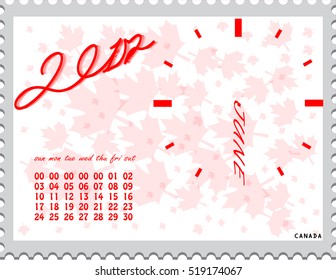 New year Calendar clock on Canada flag stamp Background Design Vector