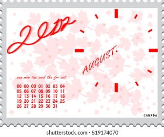 New year Calendar clock on Canada flag stamp Background Design Vector