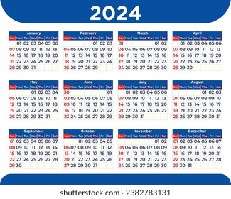 New year Calendar design for 2024