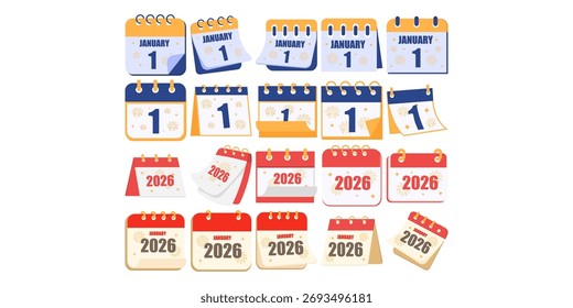 Paket mit Neujahrskalender-Illustrationen