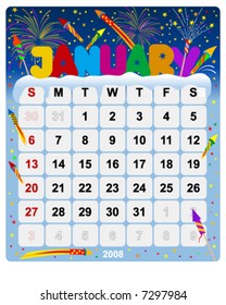 New Year calendar January - Vector file contains separate layers: US Style, start on Sunday + Europe Style, start in Monday.