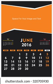 new year calendar June  2016 design vector