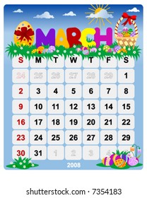 New Year calendar March - Vector file contains separate layers: US Style, start on Sunday + Europe Style, start in Monday.