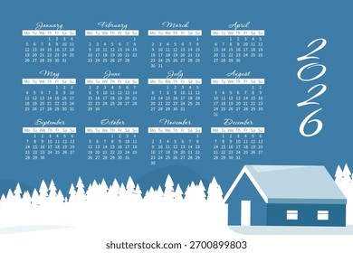 New year calendar in snow on winter illustration flat vector 2026 year winter cold