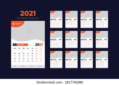 New year calendar template design. Modern colorful wall calendar design for business or personal use