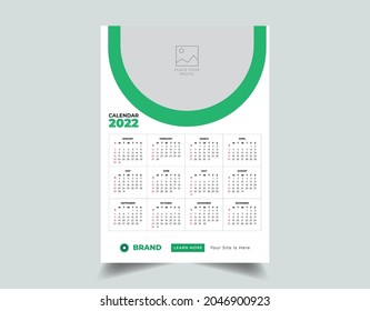 
New year calendar template design. Modern colorful wall calendar design for business or personal use. Wall Calendar 2022 Design