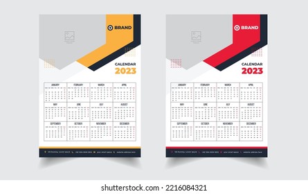 Diseño de plantillas de calendario de año nuevo. Diseño moderno y colorido de calendario de pared para uso personal o de negocios. Diseño de Calendario Parcial 2023